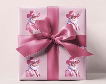 Pink Cowboy Santa Wrapping Paper, Funny Christmas Wrapping Preppy Wrapping Paper, Cute Wrapping Paper Roll, Pink Christmas Wrapping Paper