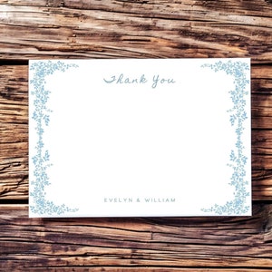 Blaues Blumenpaar's personalisiertes Briefpapier-Set mit Umschlägen, Hochzeit-Dankeskarten, Brautpaar-Dankeskarten-Set, Notecard-Set