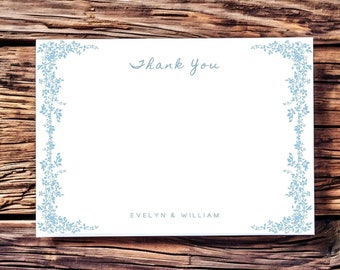 Blue Floral Couple&#39;s Personalized Stationery Set With Envelopes, Wedding Thank You Cards, Newlywed Thank you Stationary Set, Notecard Set