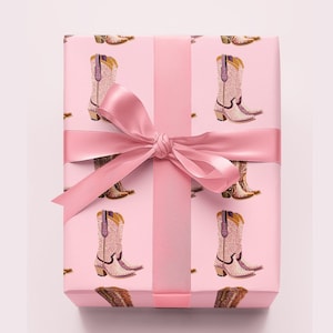 Cowgirl Boot Wrapping Paper, Preppy Wrapping Paper Roll, Pink Christmas Papers, Western Wrapping Paper Christmas, Cute Christmas Wrap