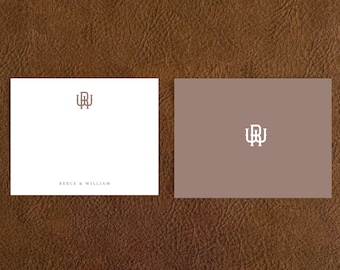 Personalized Monogram Stationery Set, Couple Wedding Flat Notecards