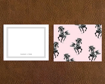Pink Horses Equestrian Stationery Set, Personalized Stationery