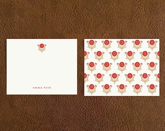 Floral Art Deco Stationery Set, Personalized Floral Notecards