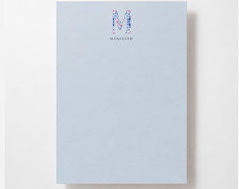 Personalized Floral Monogrammed Notepad, Custom Name Writing Pad, Chinoiserie Gift