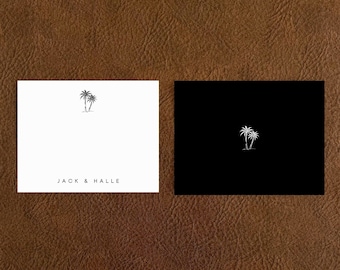 Personalized Palm Tree Wedding Thank You Notecards, Tropical Stationery Set