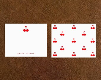 Cherries Personalized Stationery, Custom Thank You Notecards