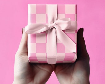 Rollo de papel de regalo a cuadros retro rosa ruborizado, papel de regalo rosa preppy, papel de regalo de cuadros vichy, papel de regalo elegante, papel de regalo de cumpleaños