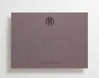 Velvet Cacao Monogrammed Stationery Set, Tone on Tone Thank You Cards, Custom Notecards
