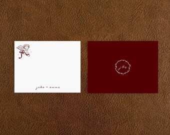 Angel Cherub Personalized Couple Stationery with Envelopes, Engagement Thank You Cards, Custom Bridal Wedding Thank You