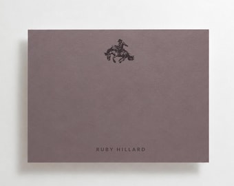 Custom Western Stationery Set, Personalized Notecards, Tone on Tone, Velvet Cacao