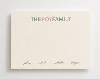 Preppy Sage & Tuscan Personalized Family Name Cards,  Custom Stationery Set (120lb or 240lb)