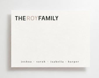 Personalized Modern Monochromatic Family Name Cards,  Custom Stationery Set (120lb or 240lb)