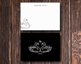 Swan Wedding Thank You Cards, Personalized Notecard Set, Custom Stationery with Envelopes,  Engagement Gift