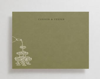Personalized Bronze Olive Bridal Stationery Set with Envelopes, Whimsical Wedding Thank You Cards