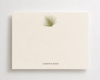 Oat Milk & Wasabi Green Palm Leaf Personalized Notecards, Custom Stationery Set,  Desert Thank You Notes
