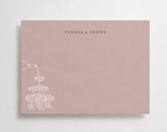 Personalized Rosewater Sand Bridal Stationery Set with Envelopes, Whimsical Wedding Thank You Cards