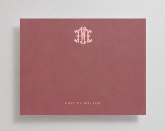 Atelier Red Monogrammed Personalized Notecards, Custom Stationery Set,  Elegant Thank You Notes