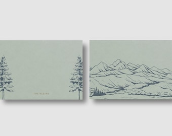 Sage & Zinc Blue Mountain Family Personalized Notecards, Custom Stationery Set, Mountain Thank You Notes