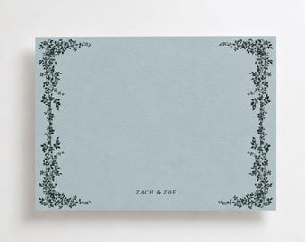 Muted Slate & Juniper Floral Custom Stationery Set, Personalized Thank You Cards, Gift Ideas