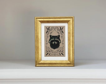 Raccoon Print in Frame, Framed Mini Print, Funny Raccoon, Mini Print, Funny Raccoon Gift, Gold Framed Print, Feral Gift