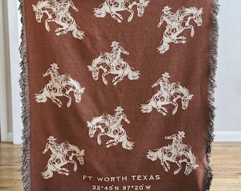 Niestandardowy pleciony koc w stylu western, spersonalizowany pled w stylu rodeo western