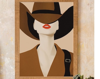 Sensual Cowgirl Art Print, Retro Western Home Decor, Unframed