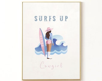Coastal Cowgirl Art Print, Preppy Western Decor (Museum-Grade Paper)