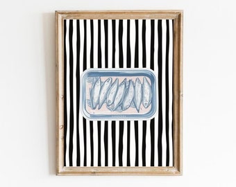 Sardine Art Wall Poster, Eclectic Kitchen Wall Art, Gift Sardines, Sardine Tin Art, Sardine Painting, Trendy Wall Art, Fish Art, Unframed