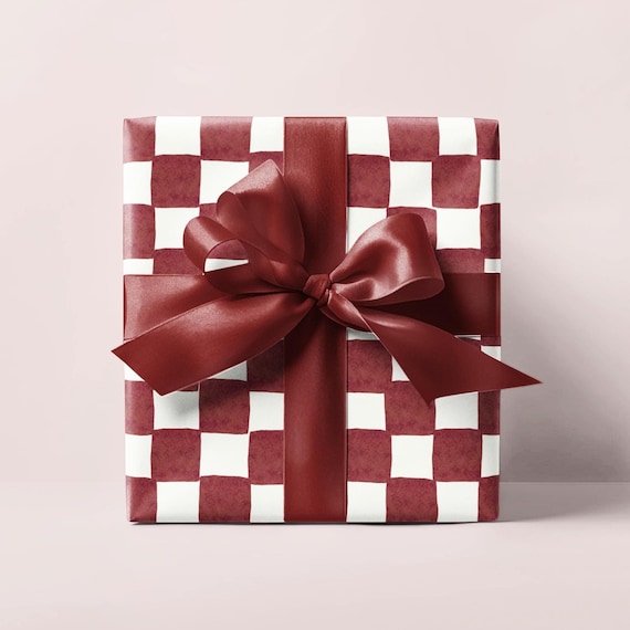 Red Watercolor Checkered Wrapping Paper Roll