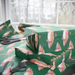 Rainbow Trout Wrapping Paper Roll, Gift Wrap For Him, Fishing Gift Wrap, Fisherman Gift Wrap Roll, Fun Wrapping Paper, Fly Fishing Wrapping image 3