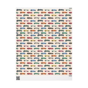 Vintage Race Cars Wrapping Paper Roll, Fun Holiday Gift Wrap, Birthday Wrapping Paper image 8