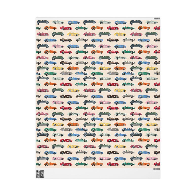 Vintage Race Cars Wrapping Paper Roll, Fun Holiday Gift Wrap, Birthday Wrapping Paper image 8