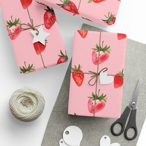 Strawberry Wrapping Paper Rolls Cute, Babyshower Gift Wrap, Birthday Gift Wrap, Valentine's Gift Wrap, Giftwrap For Her, Cute Giftwrap image 3