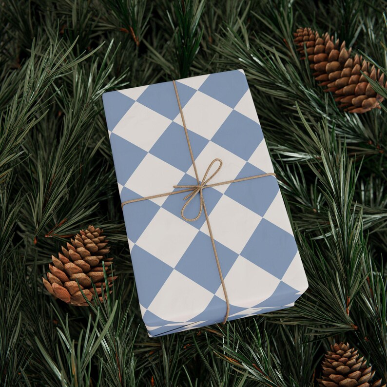 Blau karierte Geschenkpapierrolle, Geschenkverpackung für sie, schicke Geschenkverpackung, adrette Verpackung, Feiertagsgeschenkverpackung, Hochzeitsgeschenkpapier Bild 7