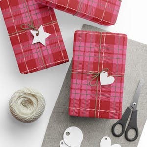Red & Pink Plaid Wrapping Paper Roll, Plaid Holiday Wrapping Paper, Preppy Wrapping Paper, Pretty Gift Wrap, Cute Christmas Wrapping Paper image 4