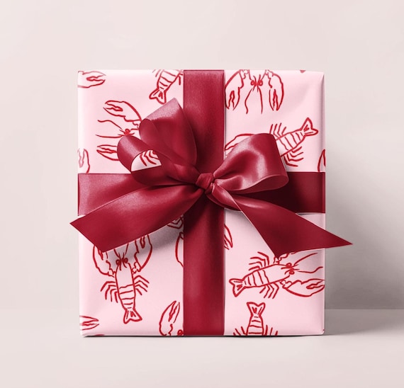 Lobster Wrapping Paper Roll, Coastal Wrapping, Pink Wrapping Paper, Cute Gift Wrap, Birthday Wrapping Paper, Holiday Gift Wrap