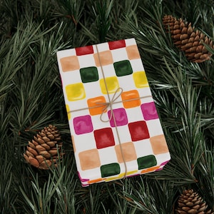 Watercolor Checkered Board Wrapping Paper Roll, Birthday Gift Wrap, Holiday Gift Wrap, Cute Gift Wrap, Christmas Wrap, Watercolor Gift Wrap image 6