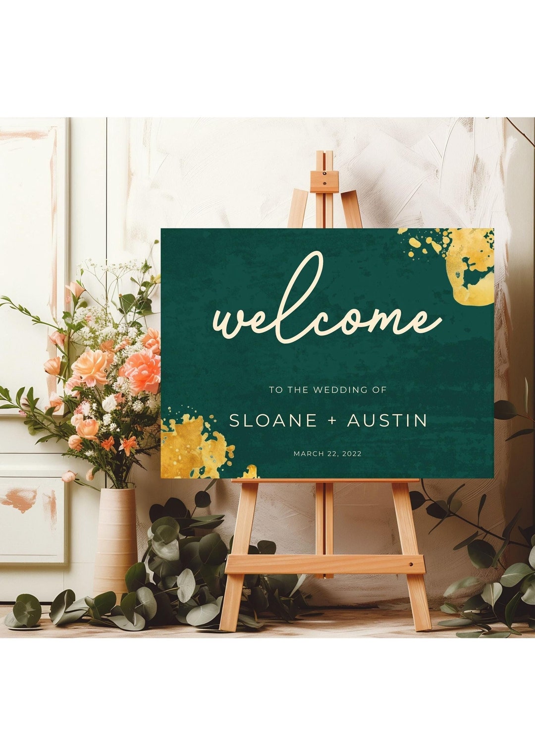 Emerald Green & Gold Welcome Wedding Sign, Wedding Entrance Sign ...