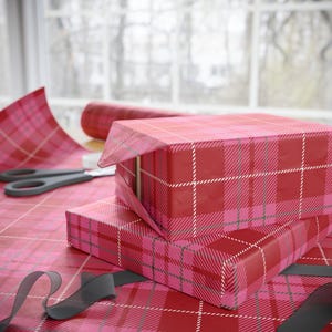 Red & Pink Plaid Wrapping Paper Roll, Plaid Holiday Wrapping Paper, Preppy Wrapping Paper, Pretty Gift Wrap, Cute Christmas Wrapping Paper image 8