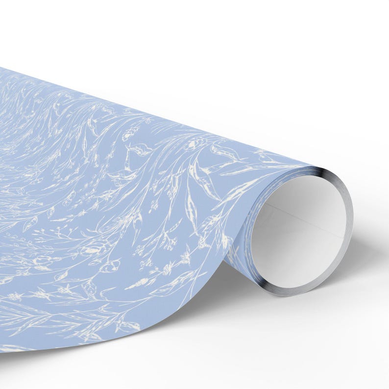 Papel de regalo floral azul francés, rollo de papel de regalo elegante imagen 2