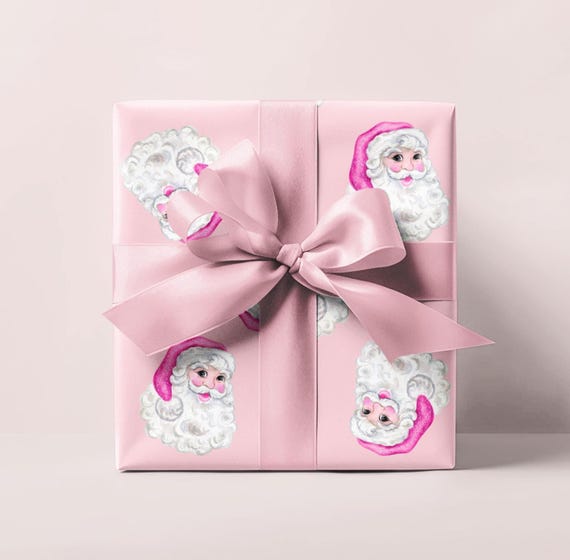 Pink Sequin Santa Christmas Wrapping Paper, Holiday Gift Wrap