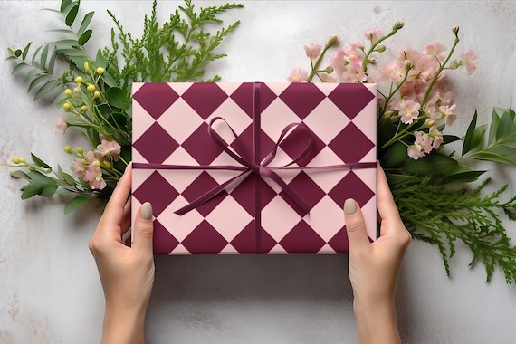 Burgundy & Blush Wrapping Paper Roll, Christmas Wrapping, Holiday Gift Wrap, Cute Gift Wrap, Wrapping Paper Roll, Pretty Gift Wrap, Preppy
