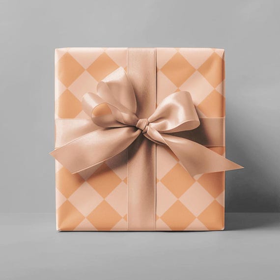 Orange Diamond Checkered Wrapping Paper Roll, Preppy Gift Wrap, Holiday Gift Wrap, Wedding Wrapping Paper, Gift Wrap, Birthday Wrapping