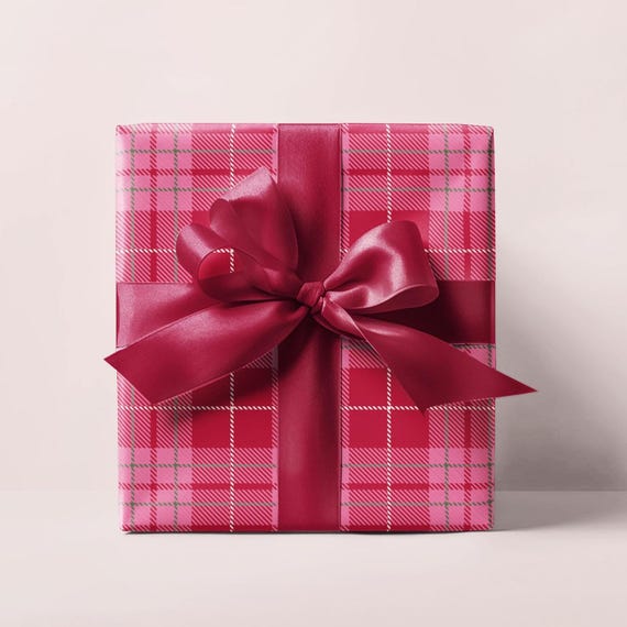 Red & Pink Plaid Wrapping Paper Roll, Plaid Holiday Wrapping Paper, Preppy Wrapping Paper, Pretty Gift Wrap, Cute Christmas Wrapping Paper