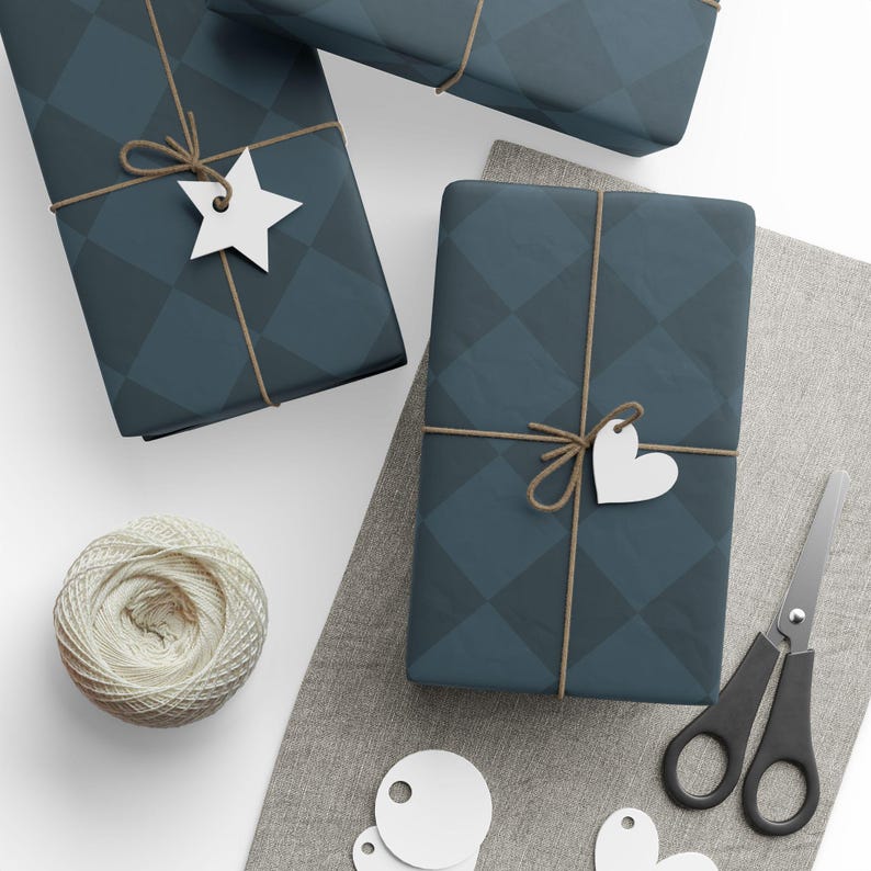 Navy Blue Diamond Checkered Wrapping Paper Roll, Elegant Gift Wrap, Holiday Gift Wrap, Christmas Wrapping Paper, Birthday Wrapping Paper image 6
