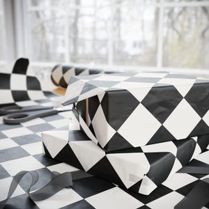 Black & White Checkered Wrapping Paper Roll, Retro Gift Wrap, Birthday Gift Wrap, Wedding Wrapping Paper, Christmas Wrapping Paper image 7