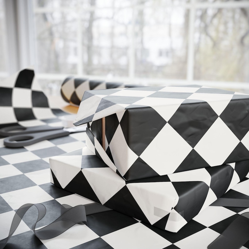 Black & White Checkered Wrapping Paper Roll, Retro Gift Wrap, Birthday Gift Wrap, Wedding Wrapping Paper, Christmas Wrapping Paper image 7
