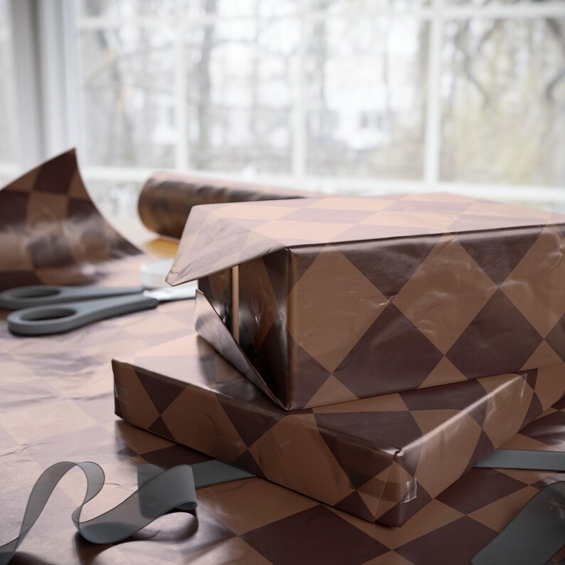 Bruin geruit inpakpapier met ruitpatroon, inpakpapier, cadeaupapier, vakantiecadeaupapier, chique cadeaupapier, preppy verpakking, verjaardagscadeau afbeelding 8