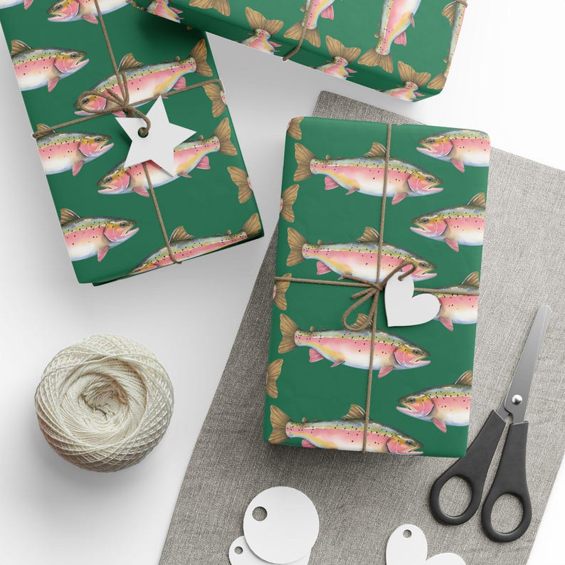Rainbow Trout Wrapping Paper Roll, Gift Wrap For Him, Fishing Gift Wrap, Fisherman Gift Wrap Roll, Fun Wrapping Paper, Fly Fishing Wrapping image 6