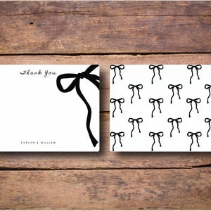 Black Bow Thank You Personalized Wedding Thank You Stationery Set With Envelopes, Newlywed Thank You, Engagement Gift, Couple Stationery